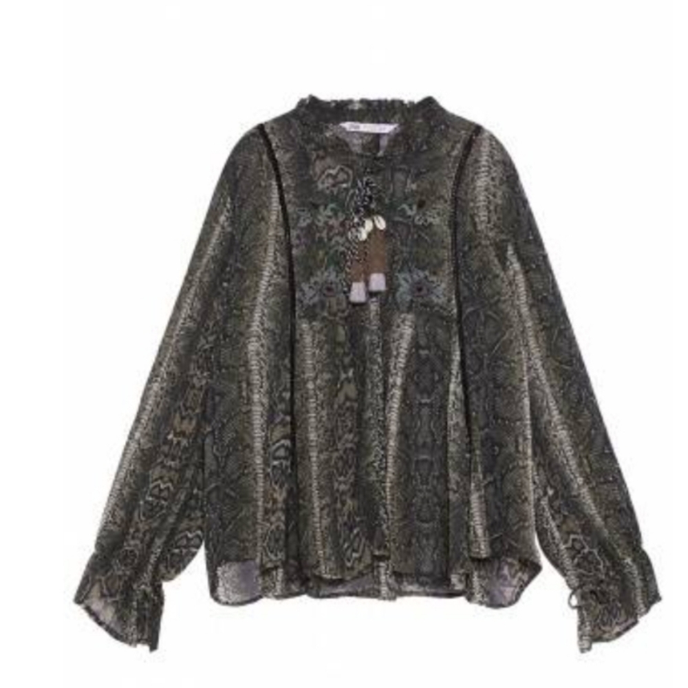 ZARA Snake Animal Print with Tassels Cardifan Top